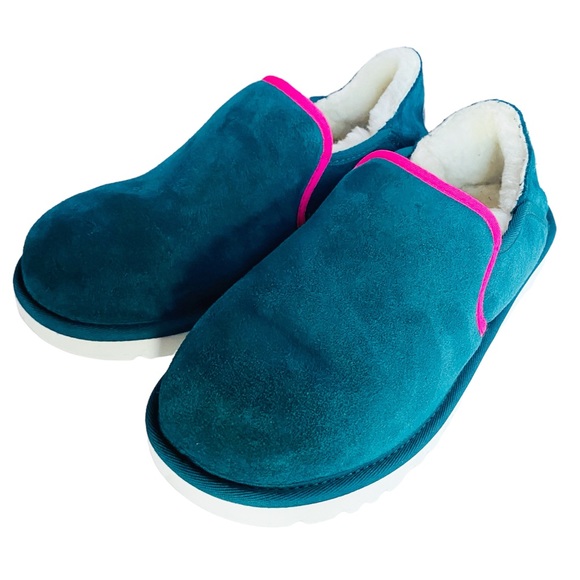 UGG Kenton Men's Slippers Sz 10 M Deep Teal Suede Slipper Sheepskin Fur Shoes - Picture 4 of 13